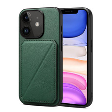 For iPhone 11 Imitation Calfskin Leather Back Phone Case with Holder(Green)