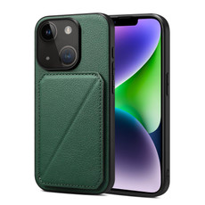 For iPhone 14 Plus Imitation Calfskin Leather Back Phone Case with Holder(Green) For iPhone 14 Plus Imitation Calfskin Leather Back Phone Case with Holder(Green)