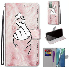 For Samsung Galaxy Note20 Coloured Drawing Cross Texture Horizontal Flip PU Leather Case with Holder & Card Slots & Wallet & Lanyard(Pink Hands Than Hearts)