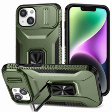 For iPhone 14 Plus Sliding Camshield Holder Phone Case(Alpine Green)