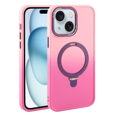 For iPhone 15 Plus Gradient MagSafe Holder Liquid TPU Hybrid PC Phone Case(Pink Red)