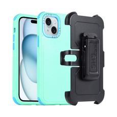 For iPhone 15 3 in 1 PC + TPU Sliding Sleeve Phone Case(Grass Green+Sky Blue) For iPhone 15 3 in 1 PC + TPU Sliding Sleeve Phone Case(Grass Green+Sky Blue)