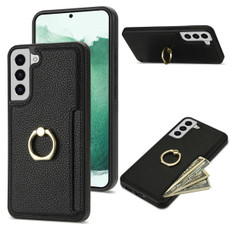 For Samsung Galaxy S22 5G Ring Card  Litchi Leather Back Phone Case(Black) For Samsung Galaxy S22 5G Ring Card  Litchi Leather Back Phone Case(Black)