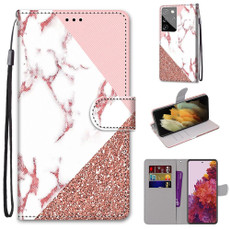 For Samsung Galaxy S21 Ultra 5G Coloured Drawing Cross Texture Horizontal Flip PU Leather Case with Holder & Card Slots & Wallet & Lanyard(Stitching Pink Stone Pattern)