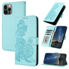 For iPhone 12 Pro Max Datura Flower Embossed Flip Leather Phone Case(Light blue)