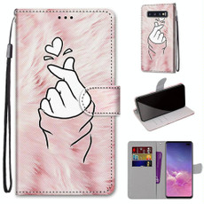 For Samsung Galaxy S10+ Coloured Drawing Cross Texture Horizontal Flip PU Leather Case with Holder & Card Slots & Wallet & Lanyard(Pink Hands Than Hearts)