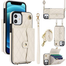 For iPhone 12 mini Crossbody Rhombic Horizontal Wallet Leather Phone Case(White)