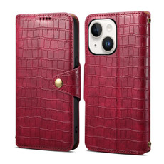 For iPhone 14 Denior Crocodile Texture Oil Edge Leather Phone Case(Rose Red)