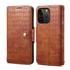 For iPhone 14 Pro Denior Crocodile Texture Oil Edge Leather Phone Case(Brown)