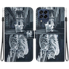 For Samsung Galaxy M33 5G Crystal Texture Colored Drawing Leather Phone Case(Cat Tiger Reflection)