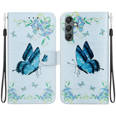 For Samsung Galaxy A24 4G Crystal Texture Colored Drawing Leather Phone Case(Blue Pansies)
