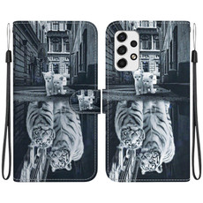 For Samsung Galaxy A33 5G Crystal Texture Colored Drawing Leather Phone Case(Cat Tiger Reflection)