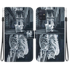 For Samsung Galaxy A71 5G Crystal Texture Colored Drawing Leather Phone Case(Cat Tiger Reflection)