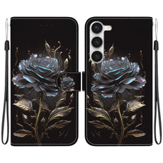 For Samsung Galaxy S23 5G Crystal Texture Colored Drawing Leather Phone Case(Black Rose) For Samsung Galaxy S23 5G Crystal Texture Colored Drawing Leather Phone Case(Black Rose)