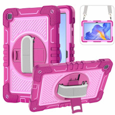 For Honor Pad X8 360 Degree Rotation PC Contrast Silicone Tablet Case(Rose Red + Pink)