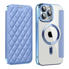 For iPhone 11 Pro Max Shield Magsafe RFID Anti-theft Rhombus Leather Phone Case(Blue) For iPhone 11 Pro Max Shield Magsafe RFID Anti-theft Rhombus Leather Phone Case(Blue)