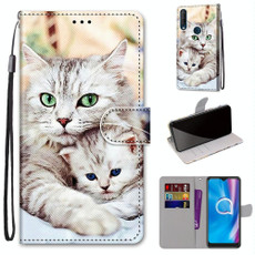 For Alcatel 1SE (2020) Coloured Drawing Cross Texture Horizontal Flip PU Leather Case with Holder & Card Slots & Wallet & Lanyard(Big Cat Holding Kitten)