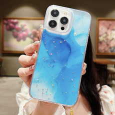 For  iPhone 13 Ink Smudged Glitter TPU Phone Case(Blue)