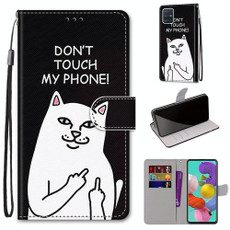For Samsung Galaxy A51 Coloured Drawing Cross Texture Horizontal Flip PU Leather Case with Holder & Card Slots & Wallet & Lanyard(Middle Finger White Cat) For Samsung Galaxy A51 Coloured Drawing Cross Texture Horizontal Flip PU Leather Case with Holder & Card Slots & Wallet & Lanyard(Middle Finger White Cat)