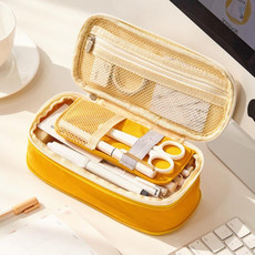 Simple Primary Junior High School Student Stationery Bag Flexible Pencil Case Large Capacity Mesh Pencil Case(Ginger)