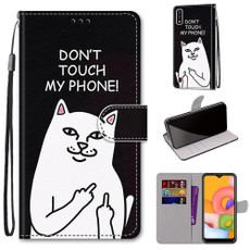 For Samsung Galaxy A01 Coloured Drawing Cross Texture Horizontal Flip PU Leather Case with Holder & Card Slots & Wallet & Lanyard(Middle Finger White Cat) For Samsung Galaxy A01 Coloured Drawing Cross Texture Horizontal Flip PU Leather Case with Holder & Card Slots & Wallet & Lanyard(Middle Finger White Cat)