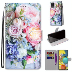 For Samsung Galaxy A51 5G Coloured Drawing Cross Texture Horizontal Flip PU Leather Case with Holder & Card Slots & Wallet & Lanyard(Light Pink Bouquet)