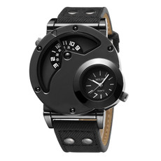 MILER Large Dial Dual Movement Canvas Band Men Wrist Watch(Black)