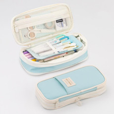 Angoo Macaron Double-layer Retractable Large-capacity Pencil Case Stationery Box(Light Blue)