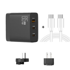 GAN 65W PD45W Dual Type-C / QC3.0 USB  Multi Compatible Charger + 2m USB-C to USB-C Data Cable AU + US Plug Black