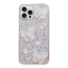 For iPhone 12 Pro Starry Sequin Crystal Butterflies Epoxy TPU Phone Case(Silver)