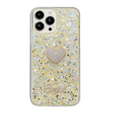 For iPhone 12 Pro Max Starry Sequin Diamond Heart Epoxy TPU Phone Case(Yellow)