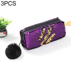 3 PCS Reversible Sequin Pencil Case for Girls School Supplies Super Big Stationery Gift Magic Makeup Bag(Purple+Gold)