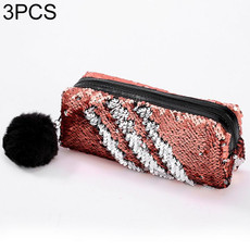 3 PCS Reversible Sequin Pencil Case for Girls School Supplies Super Big Stationery Gift Magic Makeup Bag(Champagne+Silver)