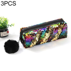 3 PCS Reversible Sequin Pencil Case for Girls School Supplies Super Big Stationery Gift Magic Makeup Bag(Mixed Color+Glod)