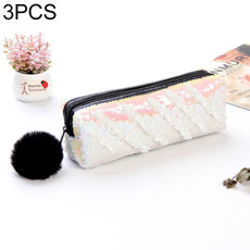 3 PCS Reversible Sequin Pencil Case for Girls School Supplies Super Big Stationery Gift Magic Makeup Bag(Magic White+White)