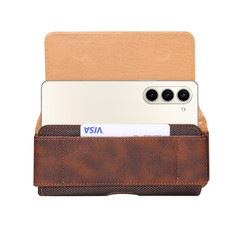 Splicing Cowhide Texture Waist Hanging Fold Phone Case(Brown) Splicing Cowhide Texture Waist Hanging Fold Phone Case(Brown)