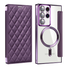 For Samsung Galaxy S22 Ultra 5G Shield Magsafe RFID Anti-theft Rhombus Leather Phone Case(Purple) For Samsung Galaxy S22 Ultra 5G Shield Magsafe RFID Anti-theft Rhombus Leather Phone Case(Purple)