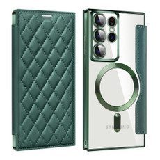For Samsung Galaxy S22 Ultra 5G Shield Magsafe RFID Anti-theft Rhombus Leather Phone Case(Green) For Samsung Galaxy S22 Ultra 5G Shield Magsafe RFID Anti-theft Rhombus Leather Phone Case(Green)