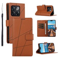 For OnePlus Ace Pro PU Genuine Leather Texture Embossed Line Phone Case(Brown)