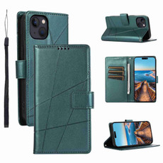 For iPhone 13 mini PU Genuine Leather Texture Embossed Line Phone Case(Green)