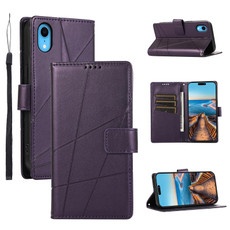 For iPhone XR PU Genuine Leather Texture Embossed Line Phone Case(Purple)