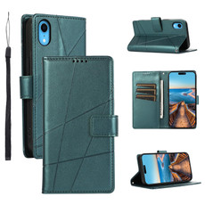 For iPhone XR PU Genuine Leather Texture Embossed Line Phone Case(Green)