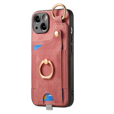 For iPhone 12 Pro Max Retro Skin-feel Ring Card Bag Phone Case with Hang Loop(Pink)