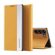 For Samsung Galaxy S24+ 5G Side Electroplated Adsorption Leather Phone Case(Yellow)