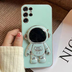 For Samsumg Galaxy S23 Ultra 5G Electroplating Astronaut Holder Phone Case(Green)