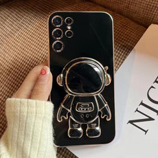 For Samsumg Galaxy S23 Ultra 5G Electroplating Astronaut Holder Phone Case(Black)