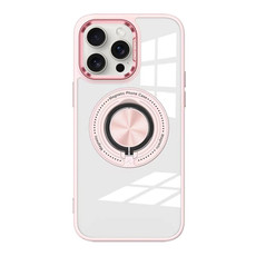 For iPhone 15 Pro Max Magnetic Rotating Ring Holder Acrylic Phone Case(Pink)