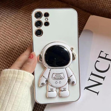For Samsumg Galaxy S23 Ultra 5G Electroplating Astronaut Holder Phone Case(White)
