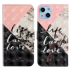 For iPhone 15 Plus Oil Embossed 3D Drawing Leather Phone Case(Stitching Marble)