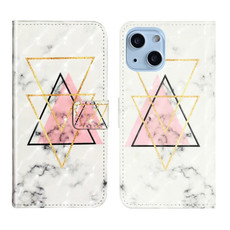 For iPhone 15 Plus Oil Embossed 3D Drawing Leather Phone Case(Triangular Marble)